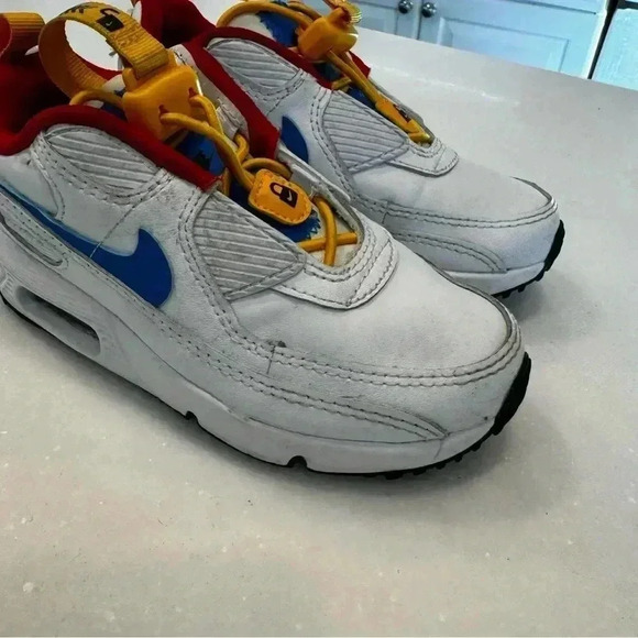 Nike Air Max 90 Toggle Slip On Kids Unisex White Yellow Blue Size 5C - Picture 5 of 12